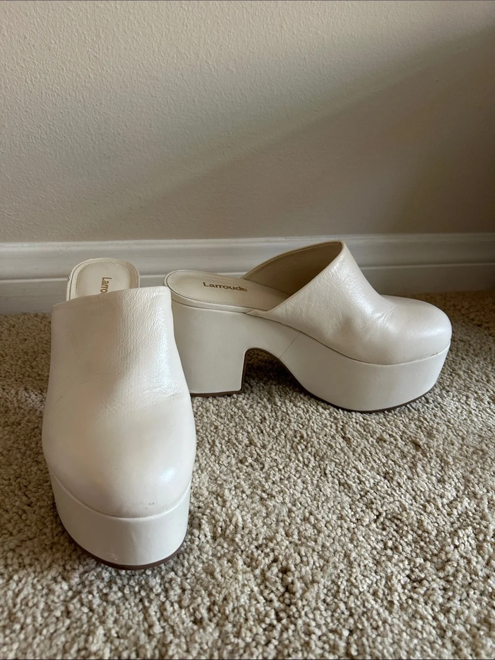 Larroude Cream Platform Mule Clogs